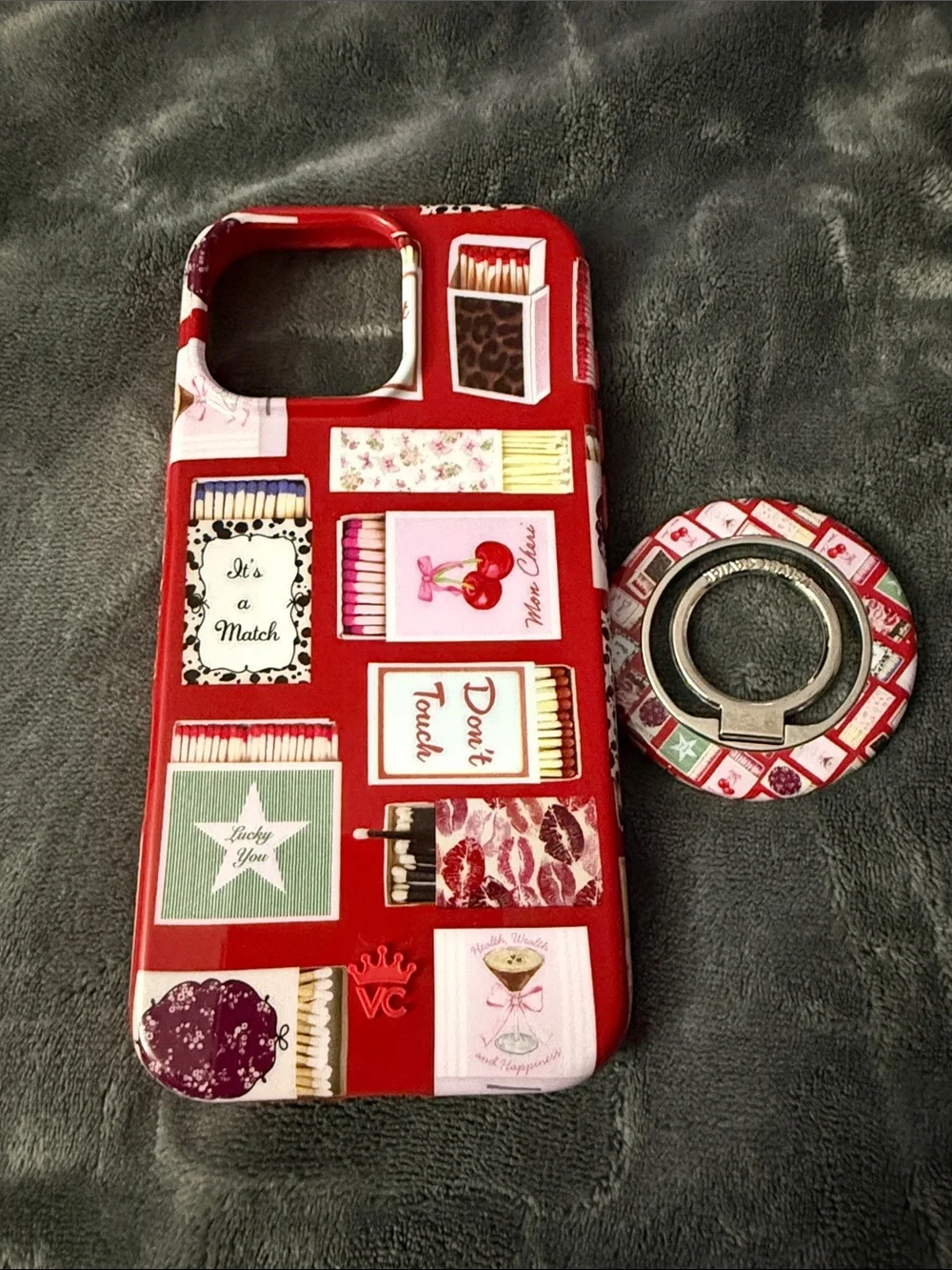 Red Decorative Matchbox Pattern Phone Case with Ring Holder
